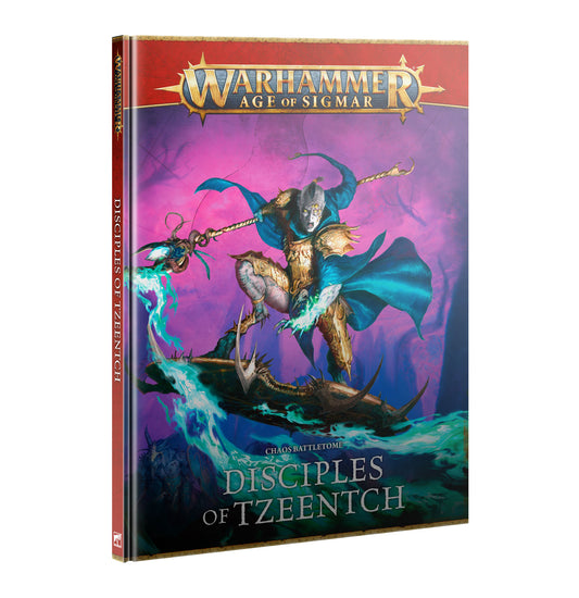 Warhammer Age of Sigmar book titled 'Disciples of Tzeentch' on a white background