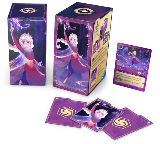 Frozen-themed trading card game packaging with cards and box on a white background