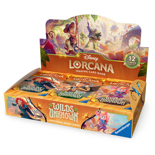 Disney Lorcana trading card game packaging with characters and branding.