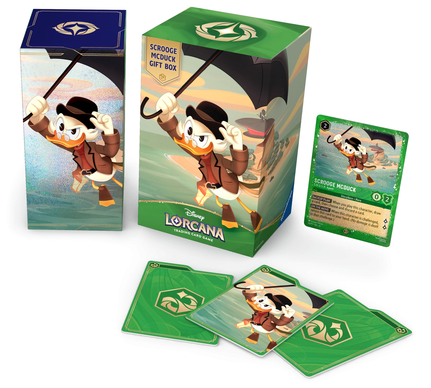 Disney Lorcana Scrooge McDuck gift box with cards on a white background
