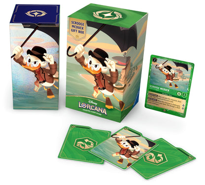 Disney Lorcana Scrooge McDuck gift box with cards on a white background