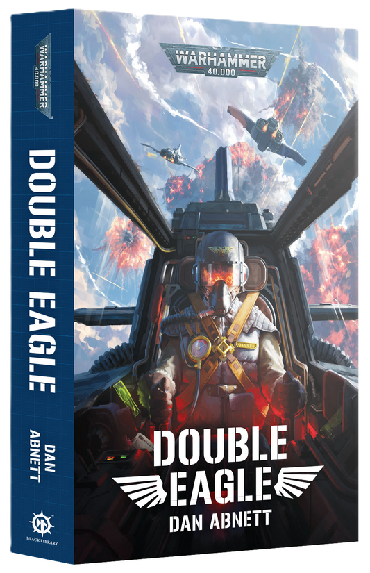 Book cover of 'Double Eagle' by Dan Abnett with a futuristic soldier and helicopter design.