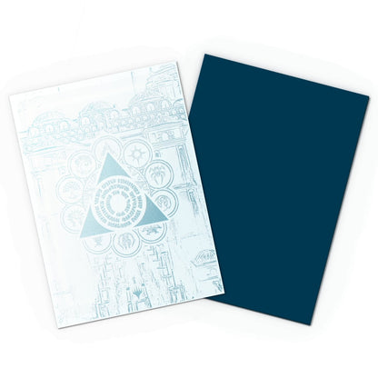 Images of the back of the Azorius Senate sleeves featuring the Azorius seal and a blue interior