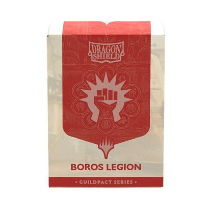 Dragon Shield Boros Legion sleeve box from the Guildpact Series, featuring a red and white design with the Boros Legion seal in the center.