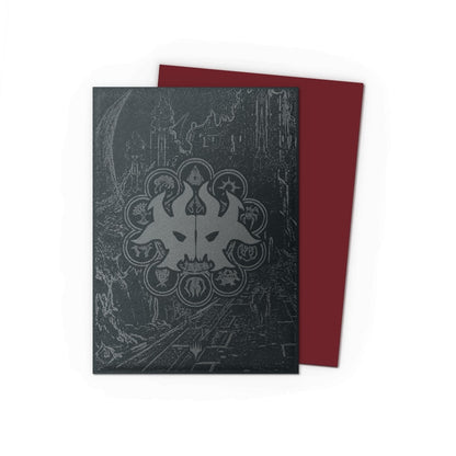 Images of the back of the Cult of Rakdos sleeves featuring the Rakdos seal and a red interior