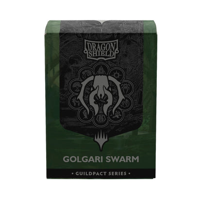 Dragon Shield Golgari Swarm sleeve box from the Guildpact Series, featuring a green and black design with the Golgari Swarm seal in the center.