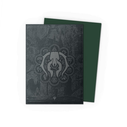 Images of the back of the Golgari Swarm sleeves featuring the Golgari seal and a green interior