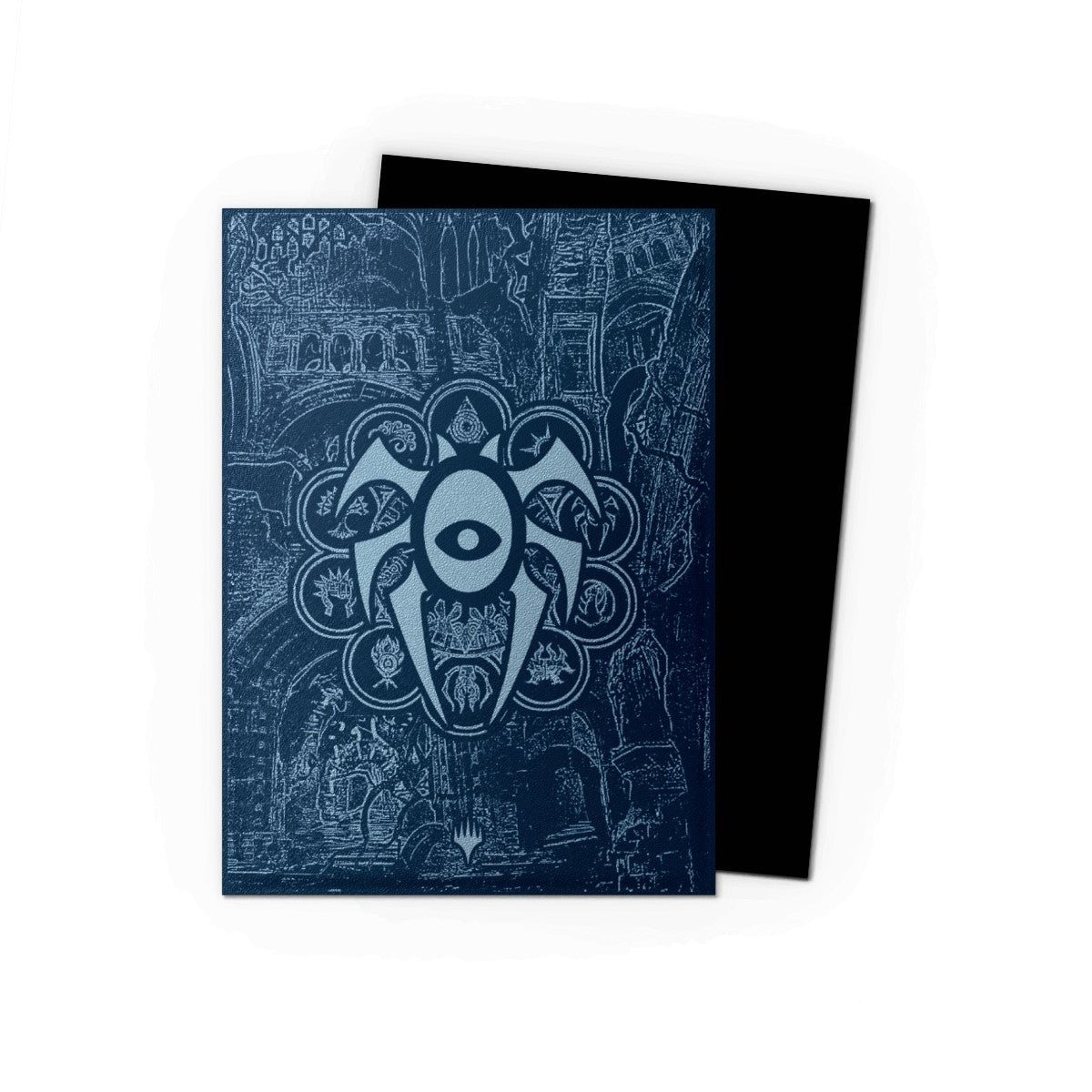 Images of the back of the House Dimir sleeves featuring the Dimir seal and a black interior