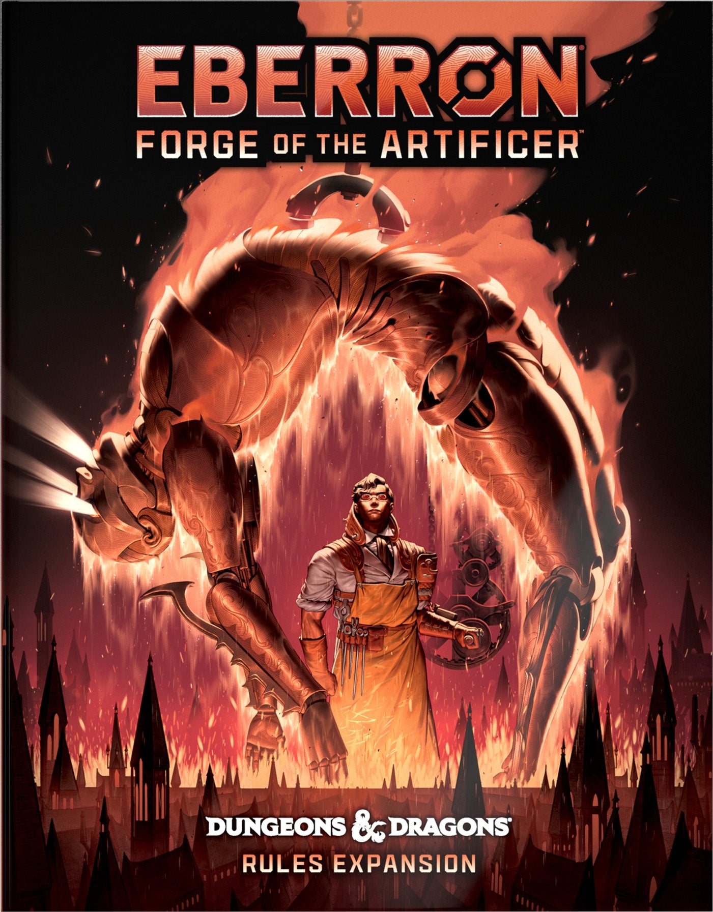 Cover of 'Eberron: Forge of the Artificer' rules expansion for Dungeons & Dragons featuring a large mechanical creature and a character.