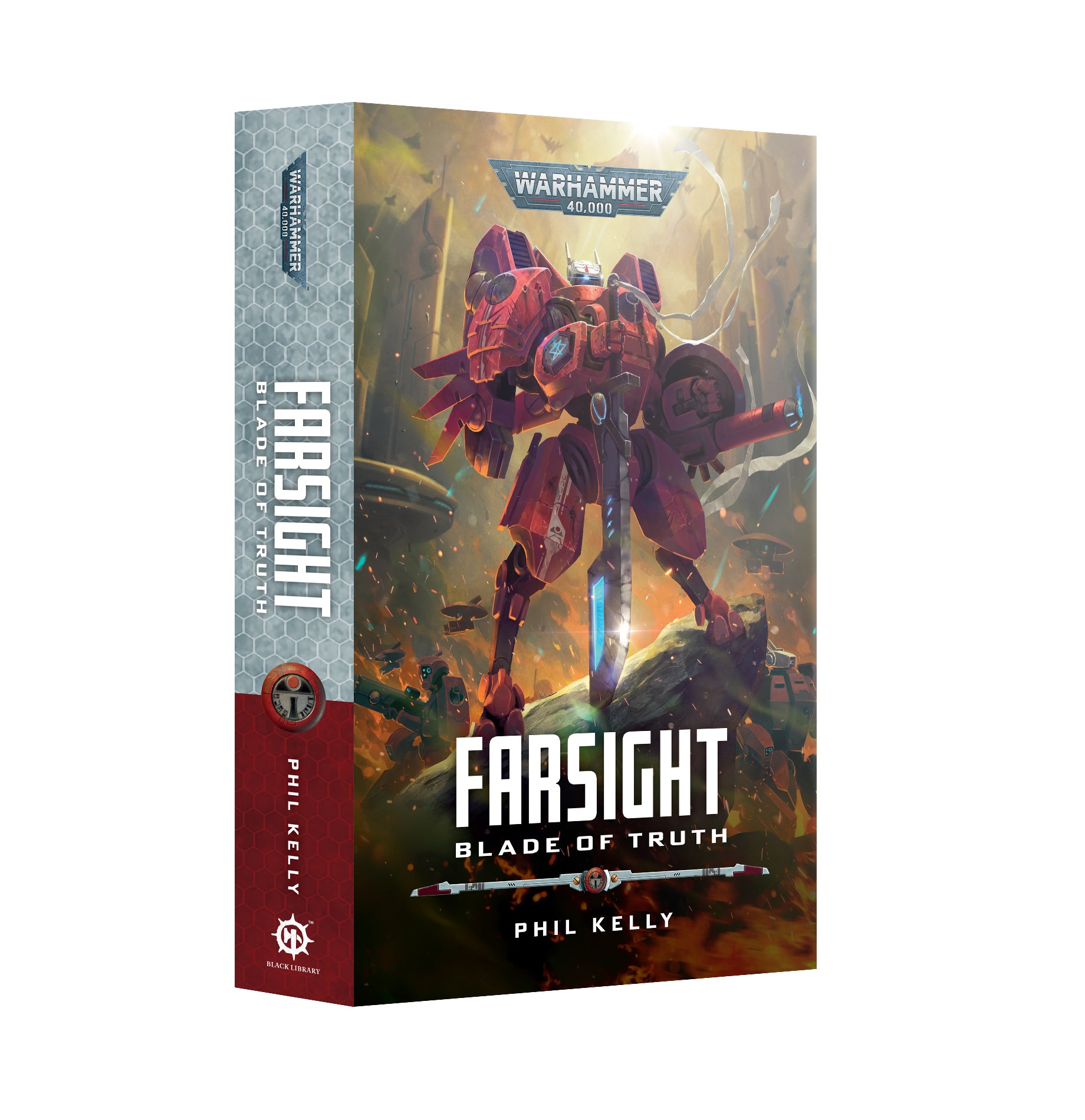 Book cover of 'Farsight: Blade of Truth' by Phil Kelly with a warrior character on a white background