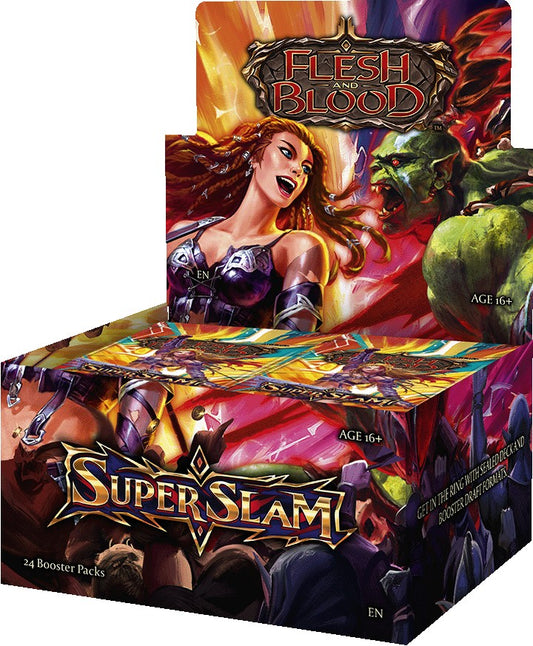 Super Slam Flesh and Blood trading card game box with fantasy artwork