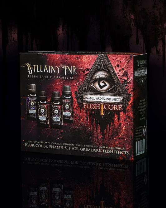 Villainy Ink Flesh Effect Enamel Set packaging with dark background