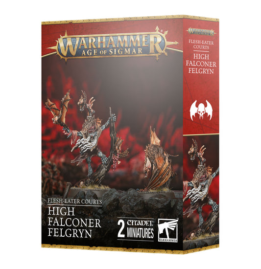 Warhammer Age of Sigmar game box with High Falconer Felgryn miniatures on a red and black background