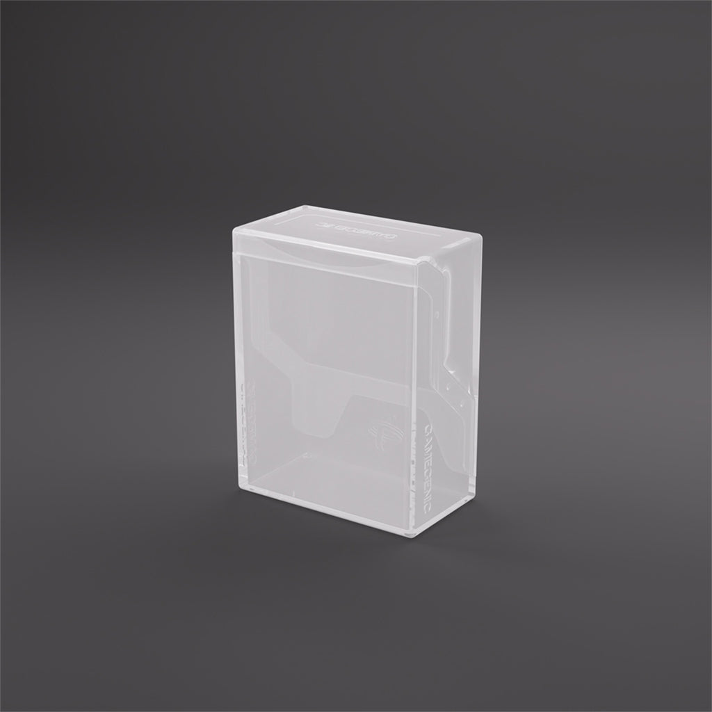 Gamegenic Clear Bastion deck box on a dark gray background