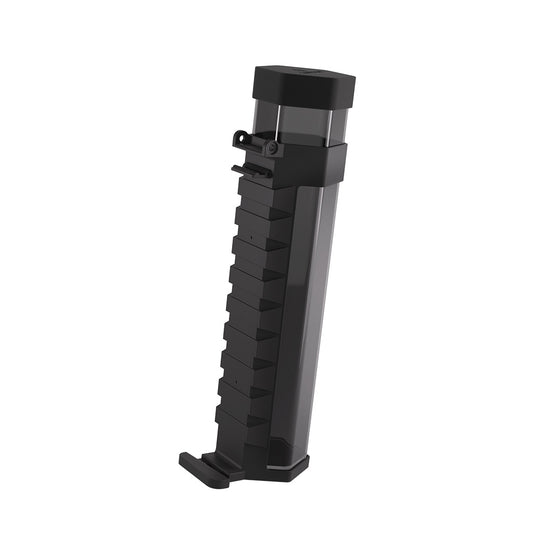 Photo of a black plastic playmat tube attachment for the Game Castle storage box on a white background