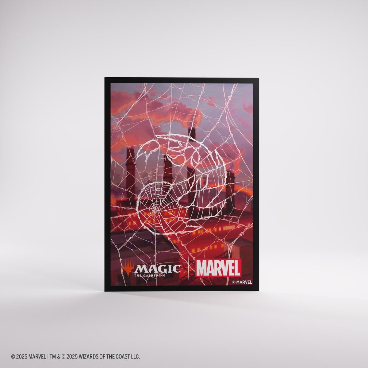 Framed poster with Spider-Man Magic the Gathering red mana design and Marvel branding on a gray background