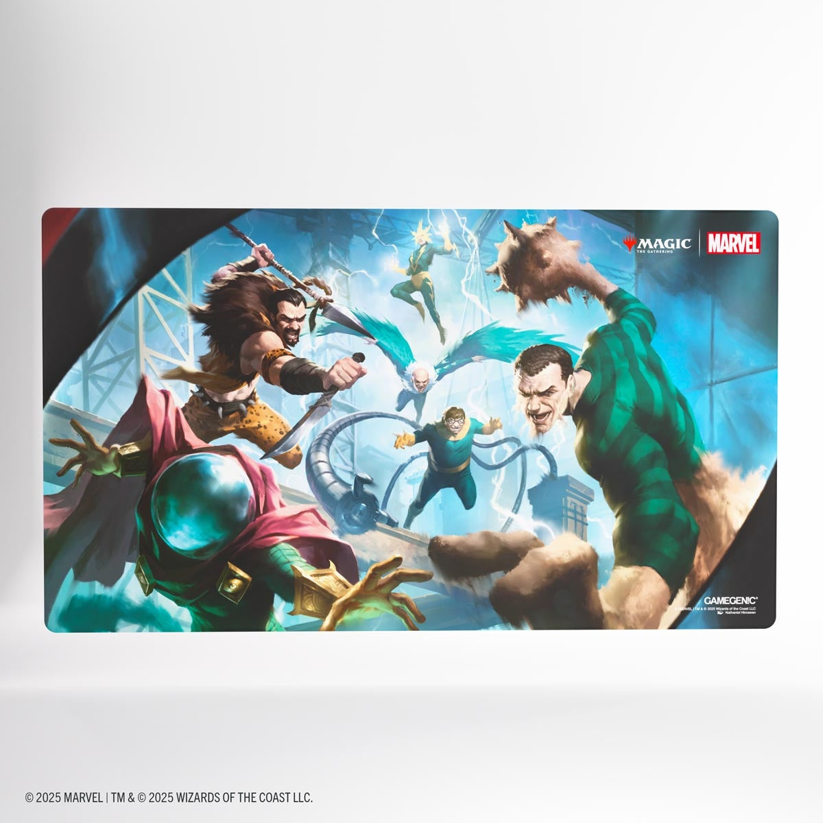 Game mat with Marvel characters on a white background
