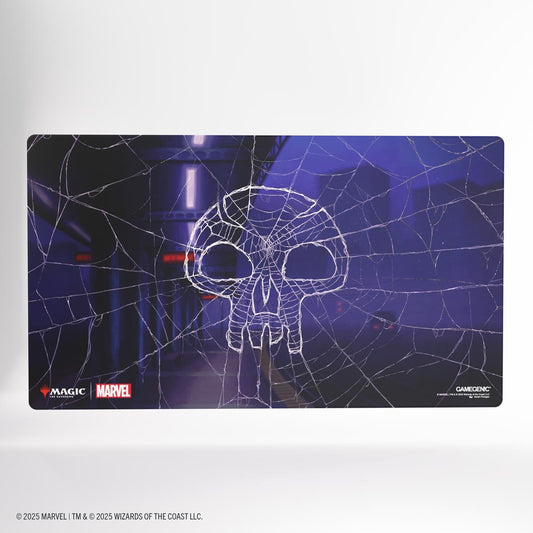 Playmat with spider web Swamp design and Marvel logo on a white background