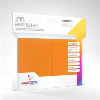 Pack of Gamegenic Prime Orange Sleeves packaging on a white background