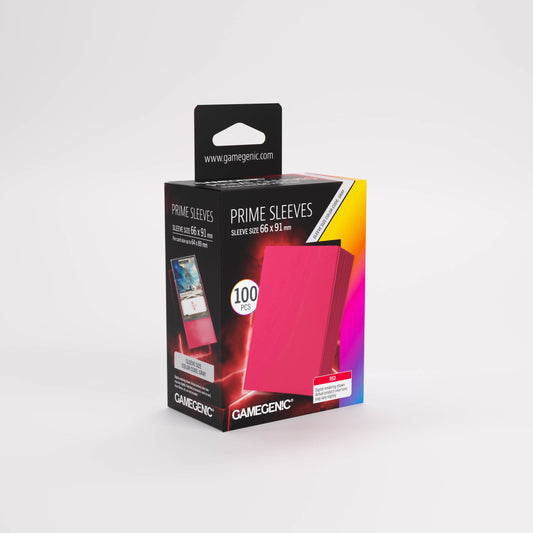 Box of Red Gamegenic Prime Sleeves on a white background