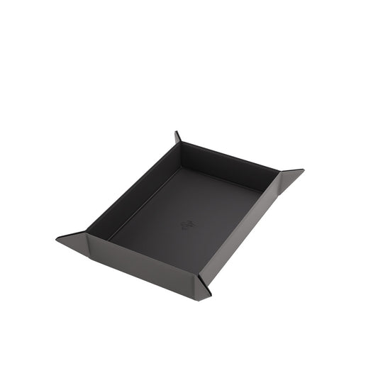 Gamegenic black dice rolling tray with gray edges in the open position