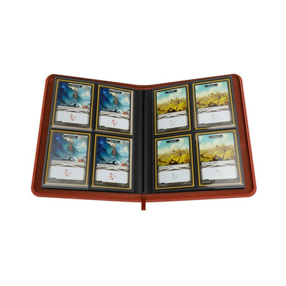 Red Gamegenic Binder opened with trading cards on a white background