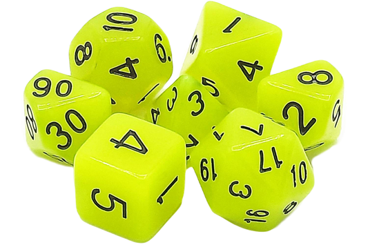 Old School Dice: 7 Piece Dice Set Glow Dice Yellow