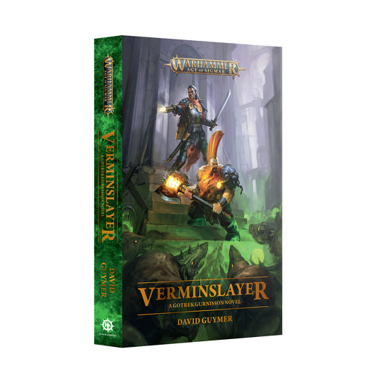 Book cover of 'Verminslayer' by David Guymer with warrior and creature illustration on a white background