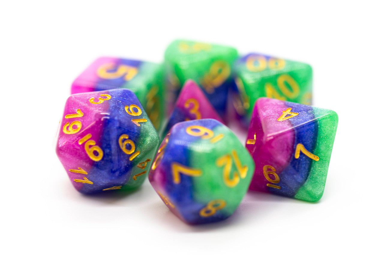 Old School Dice: 7 Piece Dice Set Gradients Jester's Court