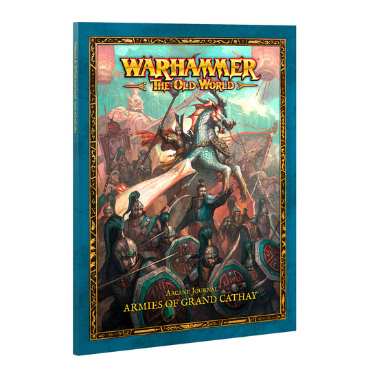 Grand Cathay: Arcane Journal featuring foot soldiers in the foreground led by a dragon rider in the background