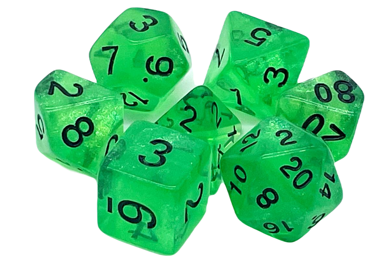 Old School Dice: 7 Piece Dice Set Galaxy Green Shimmer