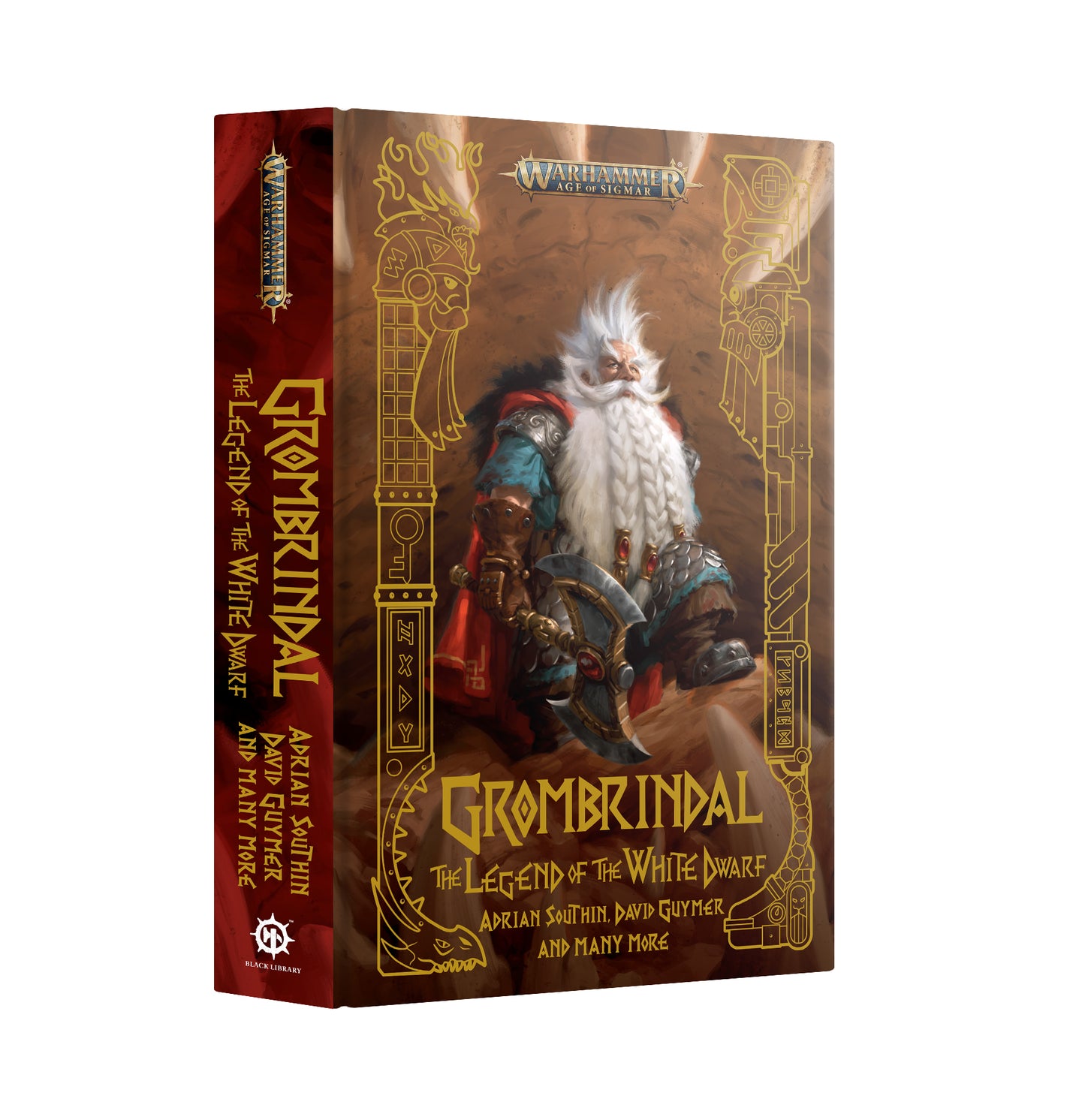 Book titled 'Grombrindal: The Legend of the White Dwarf' with a fantasy character on the cover.