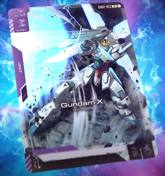 Gundam X toy figure packaging with vibrant background