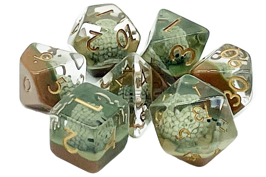 Old School Dice: 7 Piece Dice Set Animal Kingdom Hedgehogs Brown