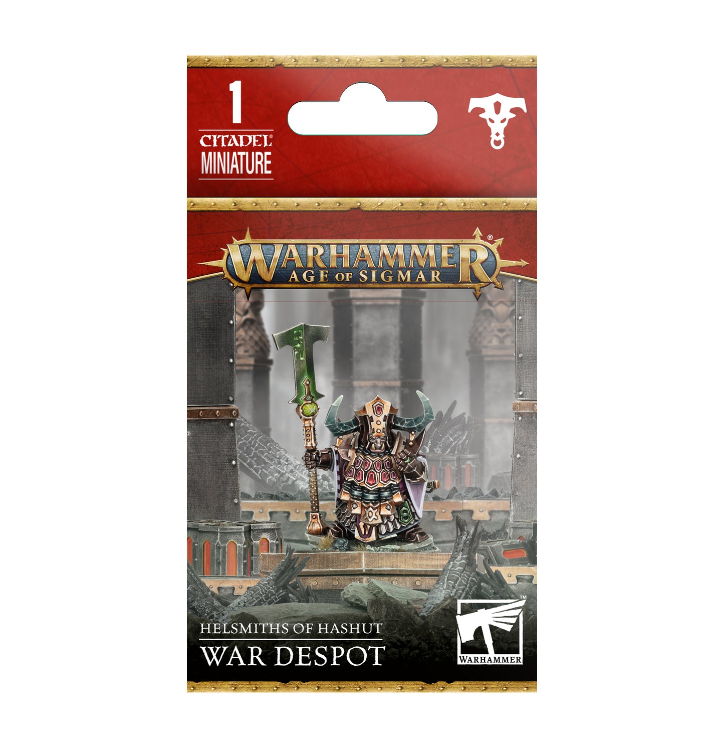 Warhammer Age of Sigmar miniature packaging with a warrior figure on a white background
