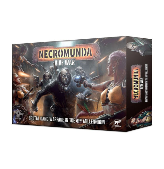 Product image of Necromunda: Hive War game set showing the box art with illustrations of characters and futuristic cityscape.