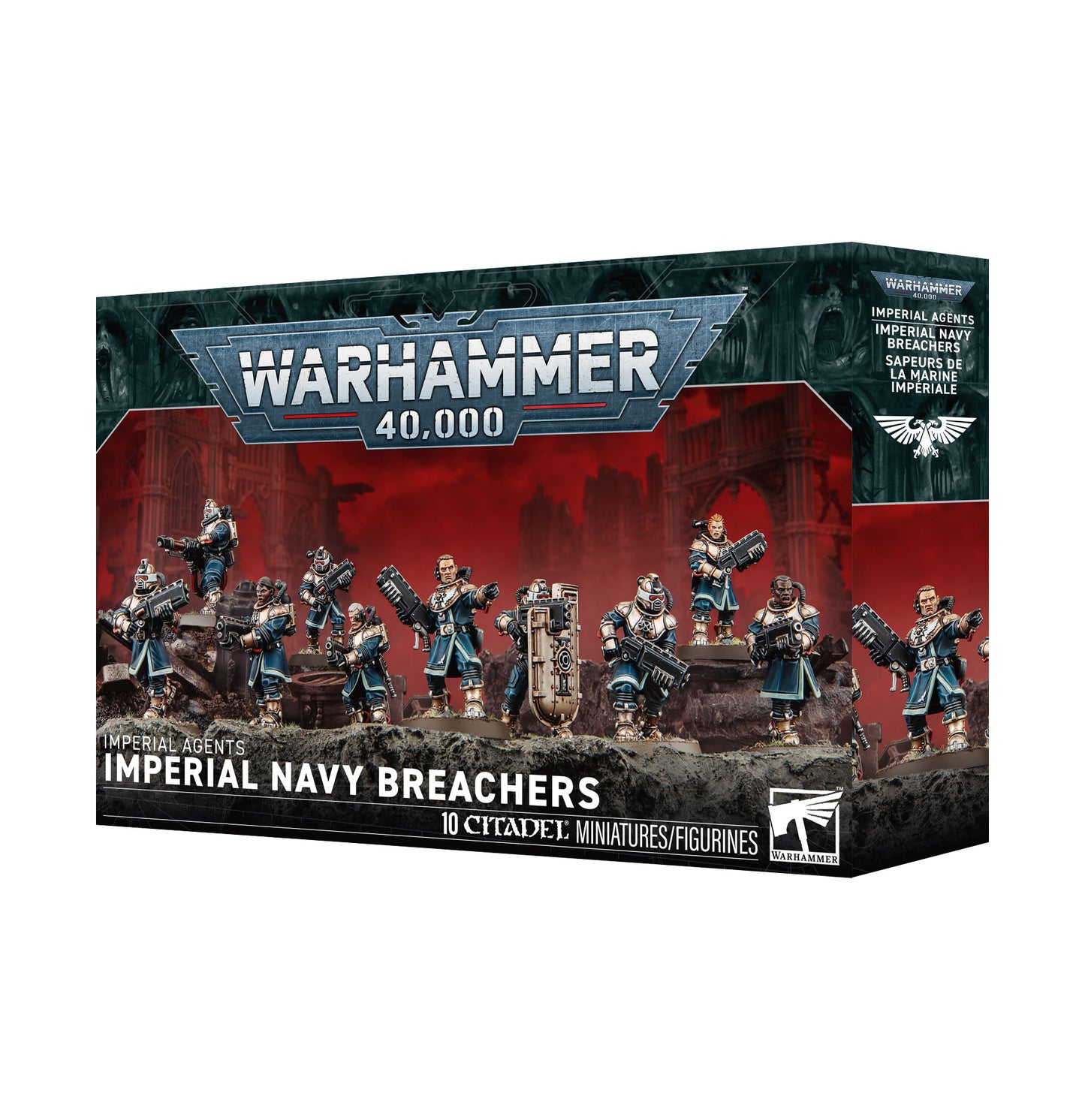 Warhammer 40,000 Imperial Navy Breachers miniature figures box set, showing the retail packaging with illustrated miniatures and the Warhammer 40,000 branding.