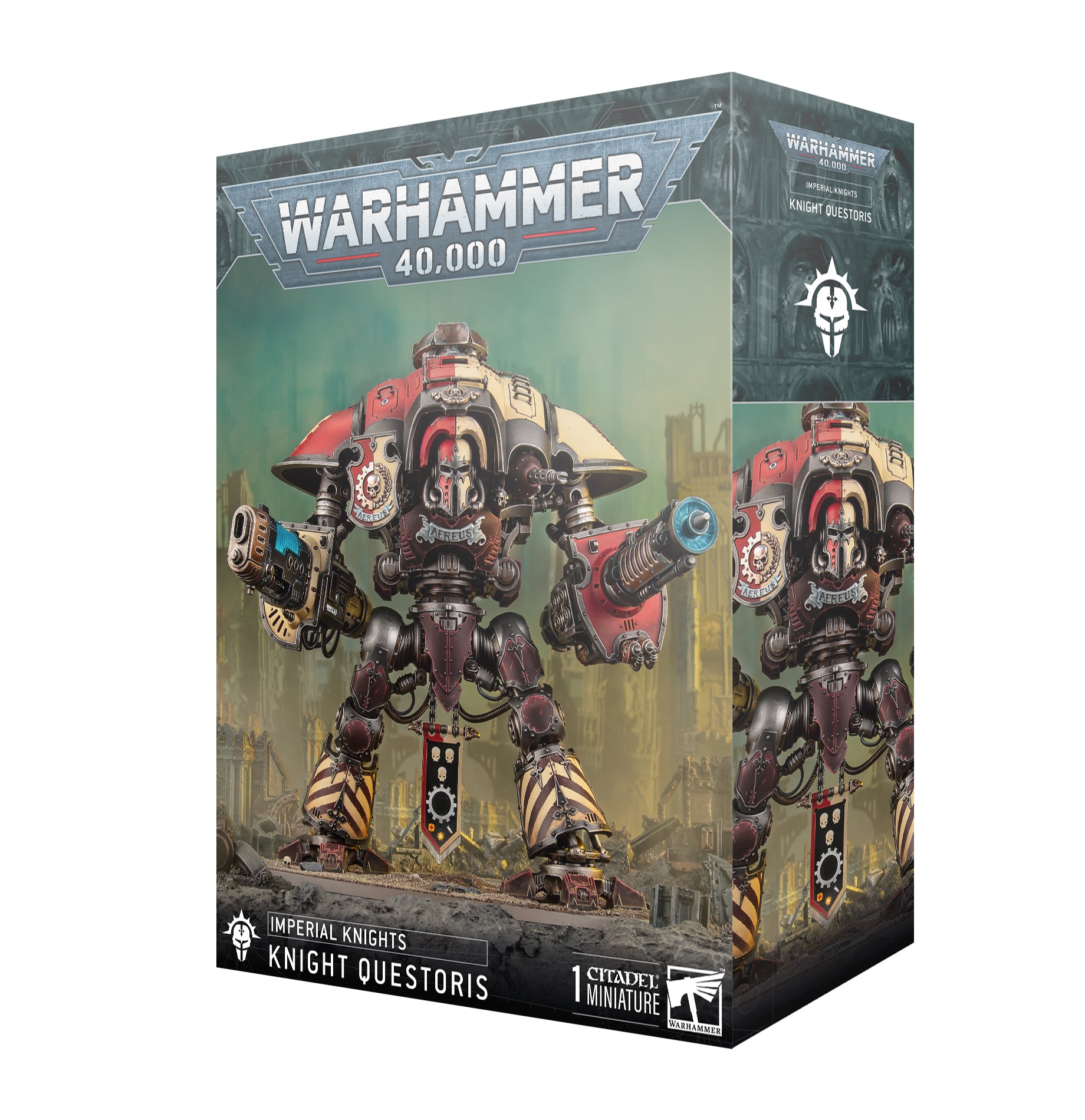Warhammer 40,000 Knight Questoris figurine box on a white background