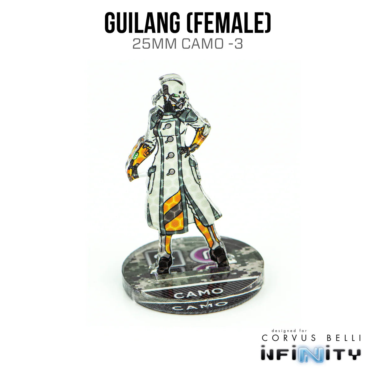 Miniature figure of Guilang (Female) with 'Camouflage' label on a white background