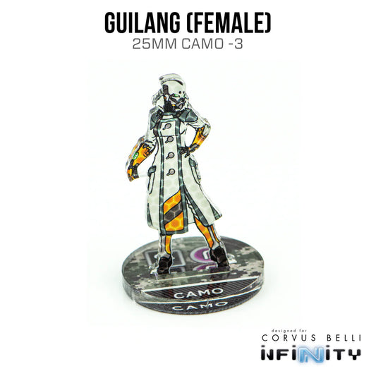 Miniature figure of Guilang (Female) with 'Camouflage' label on a white background