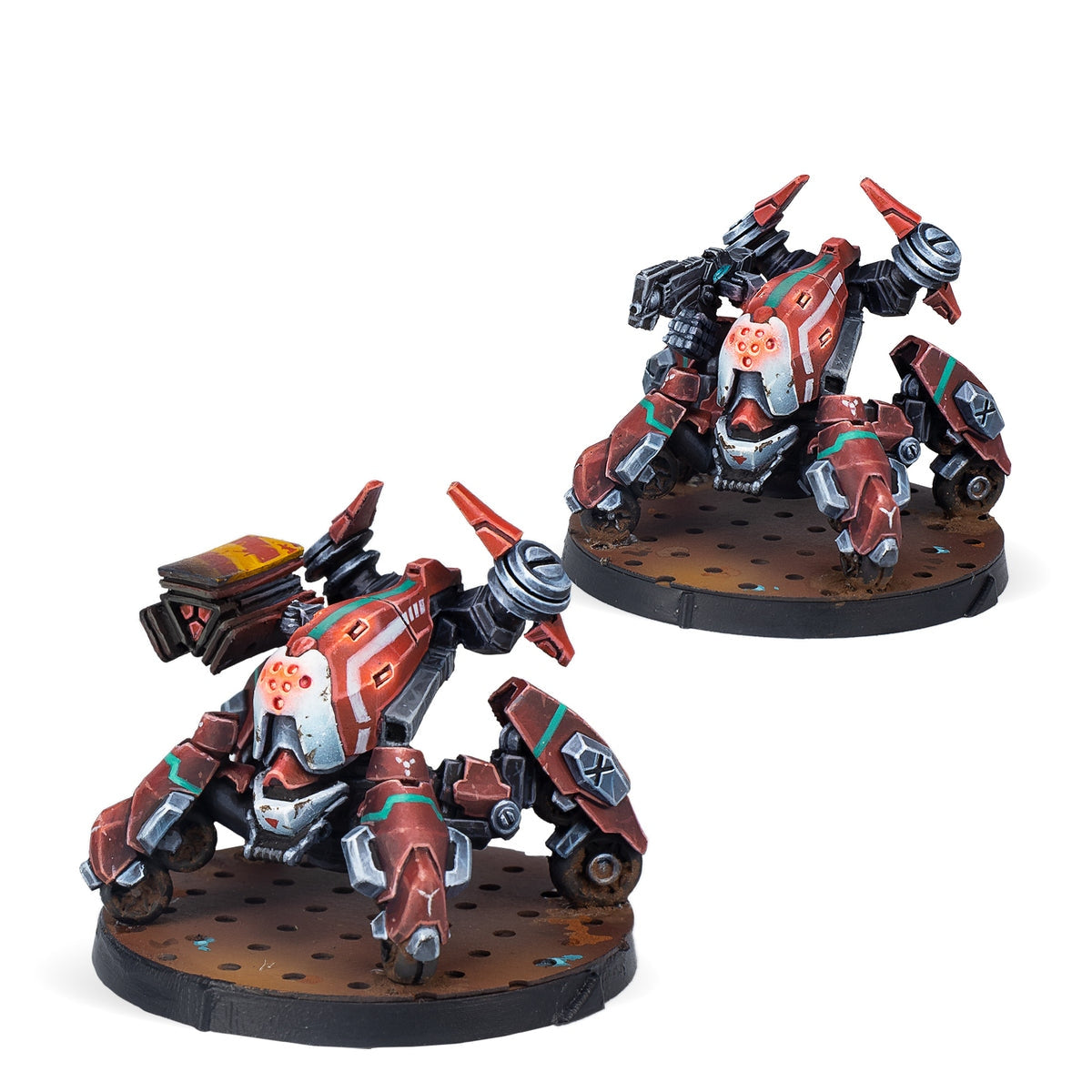 Two Infinity Zonds miniatures on round bases against a white background
