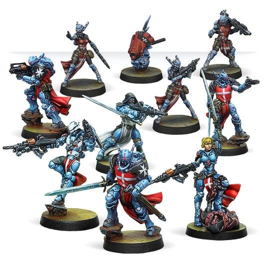Collection of painted miniature figures on a white background