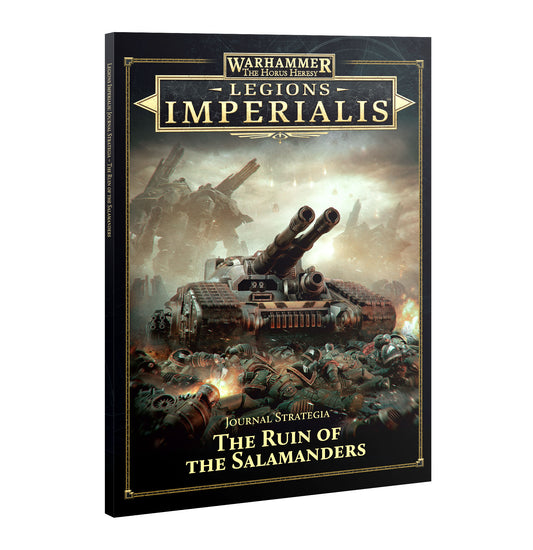 Book titled 'Legions Imperialis' with a tank and soldiers on the cover, featuring Warhammer branding.
