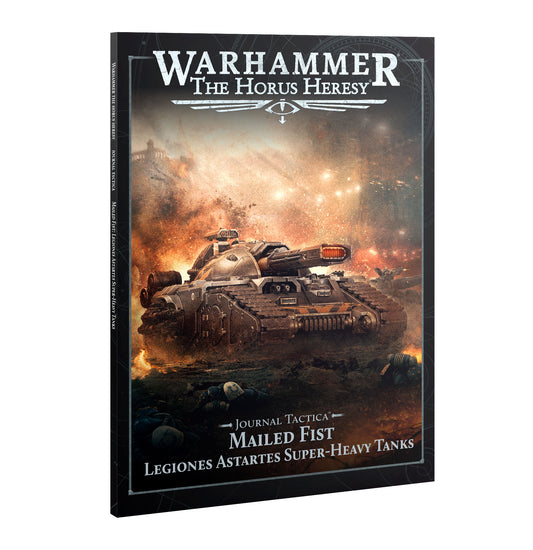 Book cover of 'Warhammer The Horus Heresy' with a tank illustration on a white background