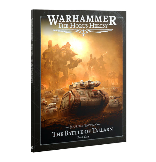 Book cover of 'Warhammer: The Horus Heresy' with military vehicles and soldiers on a white background