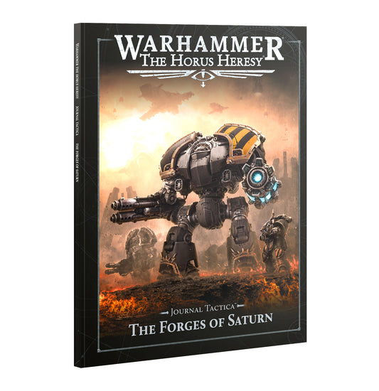 Book cover of 'Warhammer The Horus Heresy' with a robot and cityscape in the background.