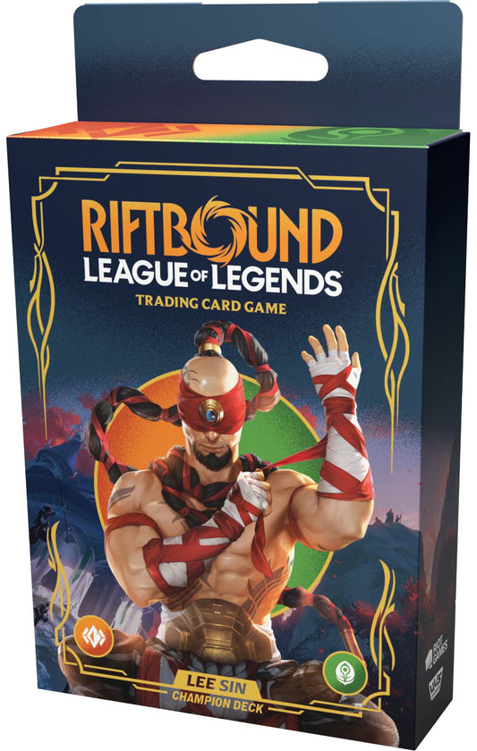 Riftbound League of Legends trading card game packaging with a character illustration on a blue background