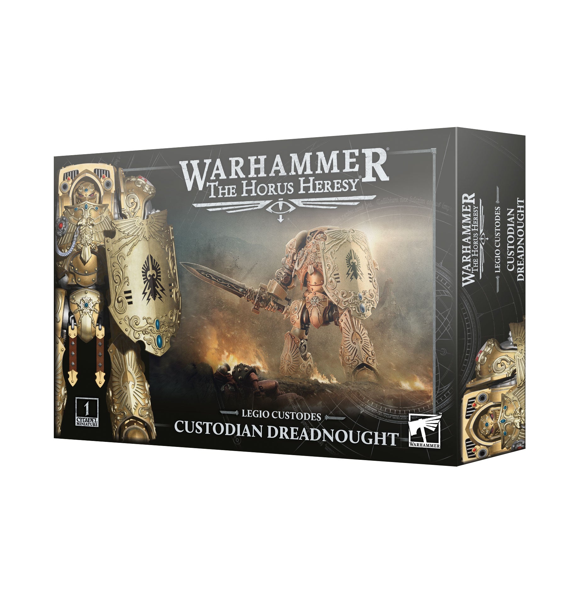Warhammer The Horus Heresy Custodian Dreadnought box packaging on a white background