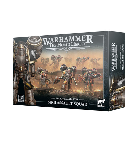 Warhammer The Horus Heresy game box featuring MKII Assault Squad on a white background