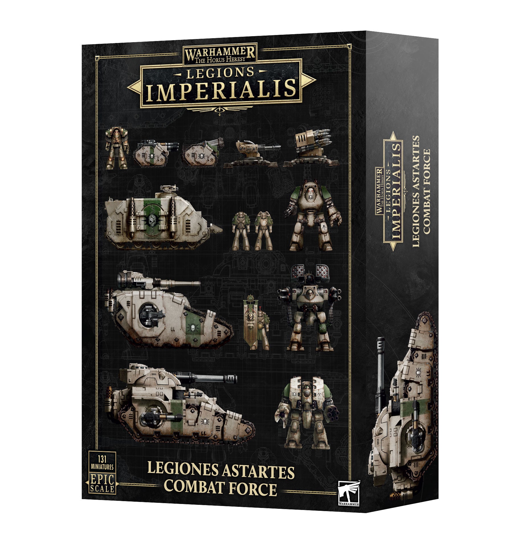 Warhammer Legions Imperialis box set with model images on a black background